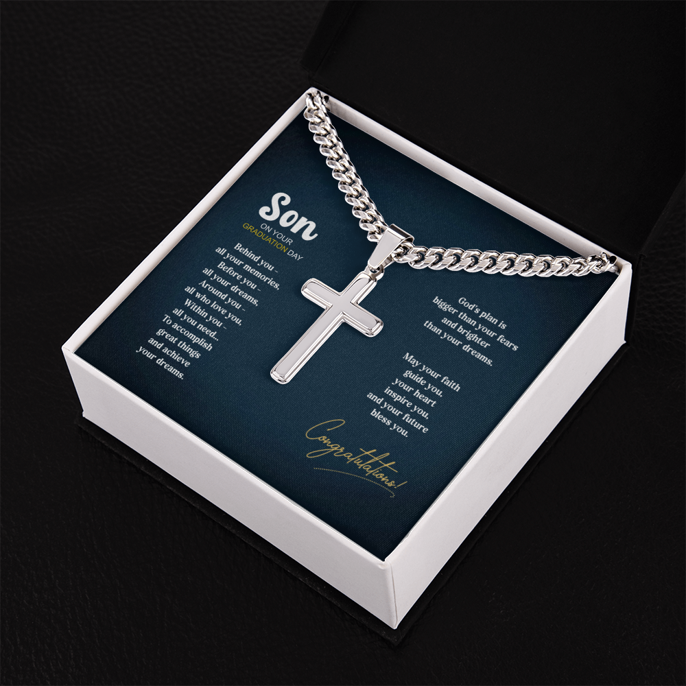 Personalized cross gift for graduation with back engraving - 14K gold plated or stainless steel necklace