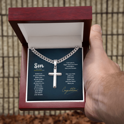 Personalized cross gift for graduation with back engraving - 14K gold plated or stainless steel necklace