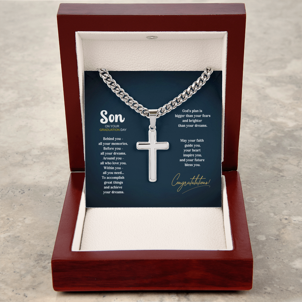 Personalized cross gift for graduation with back engraving - 14K gold plated or stainless steel necklace