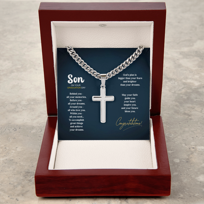Personalized cross gift for graduation with back engraving - 14K gold plated or stainless steel necklace