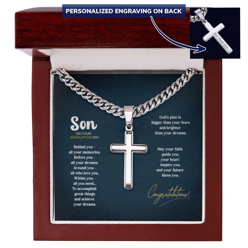 Personalized cross gift for graduation with back engraving - 14K gold plated or stainless steel necklace