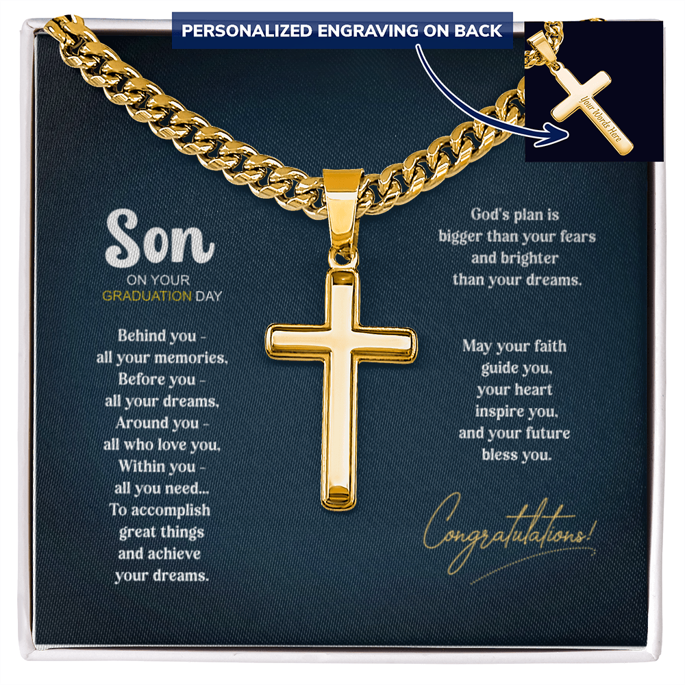 Personalized cross gift for graduation with back engraving - 14K gold plated or stainless steel necklace