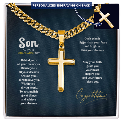 Personalized cross gift for graduation with back engraving - 14K gold plated or stainless steel necklace