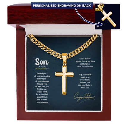 Personalized cross gift for graduation with back engraving - 14K gold plated or stainless steel necklace