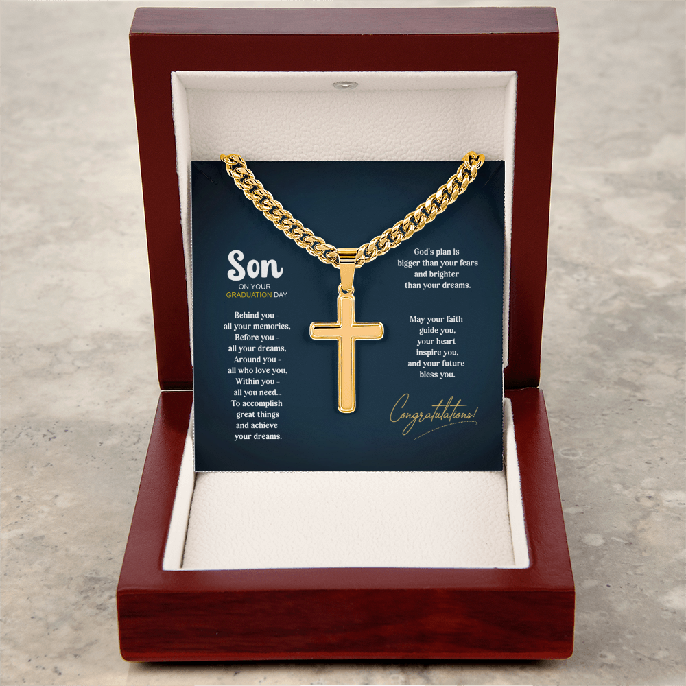 Personalized cross gift for graduation with back engraving - 14K gold plated or stainless steel necklace