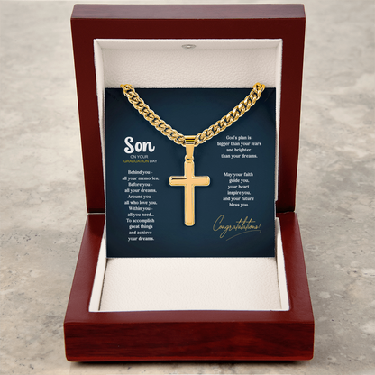 Personalized cross gift for graduation with back engraving - 14K gold plated or stainless steel necklace