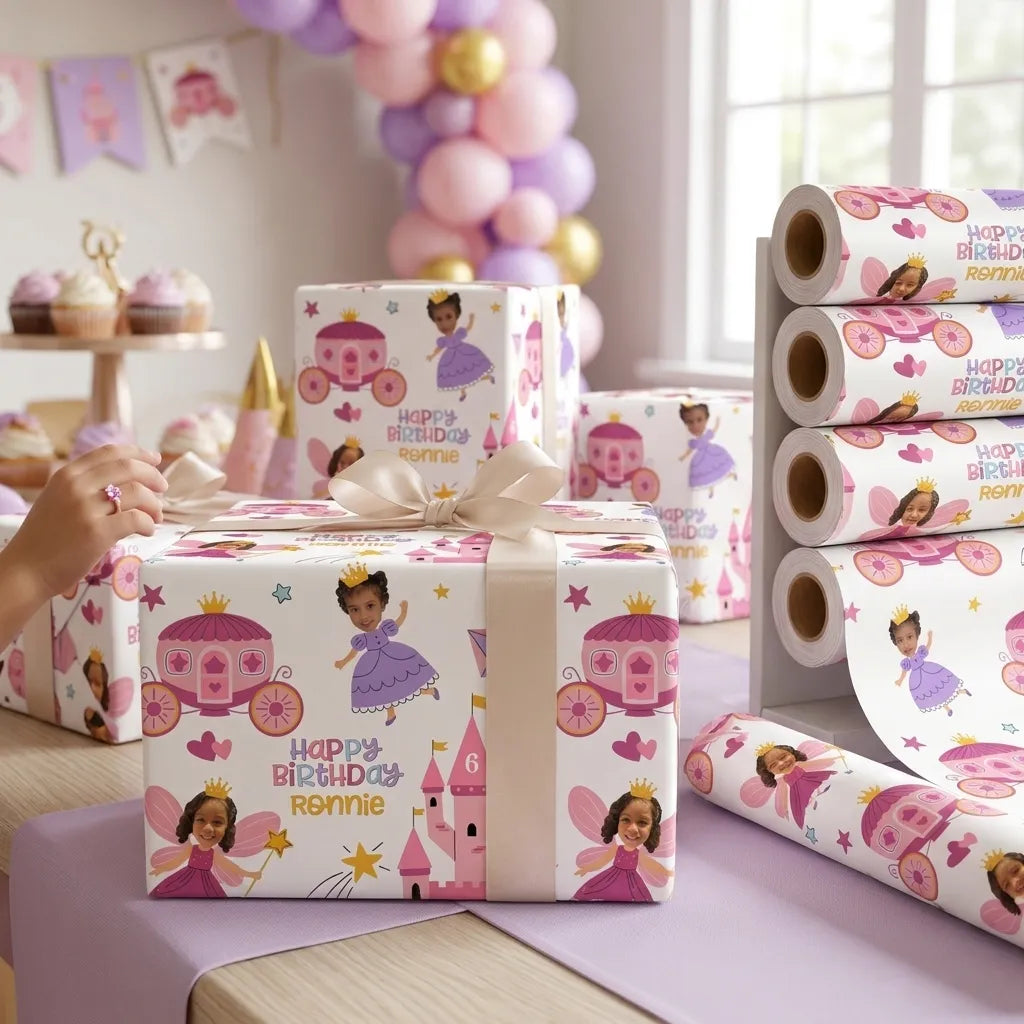 Princess Photo Gift Wrap - Personalized Birthday princess wrapping paper with your photo