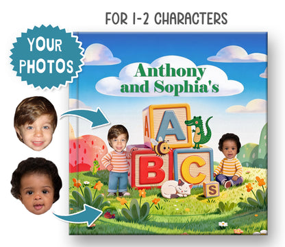 personalized children's book abc book with photos of children custom names, new illustrations