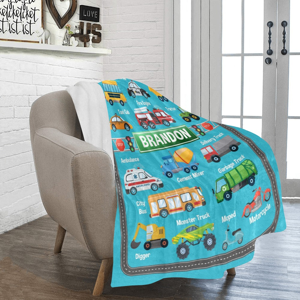 Colorful Cars Blanket - Custom Name Fleece Blanket