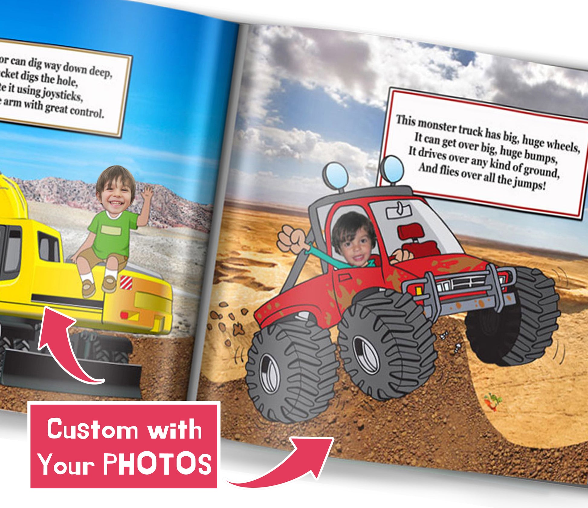 personalized book for 2 kids with cars, custom with photo and name