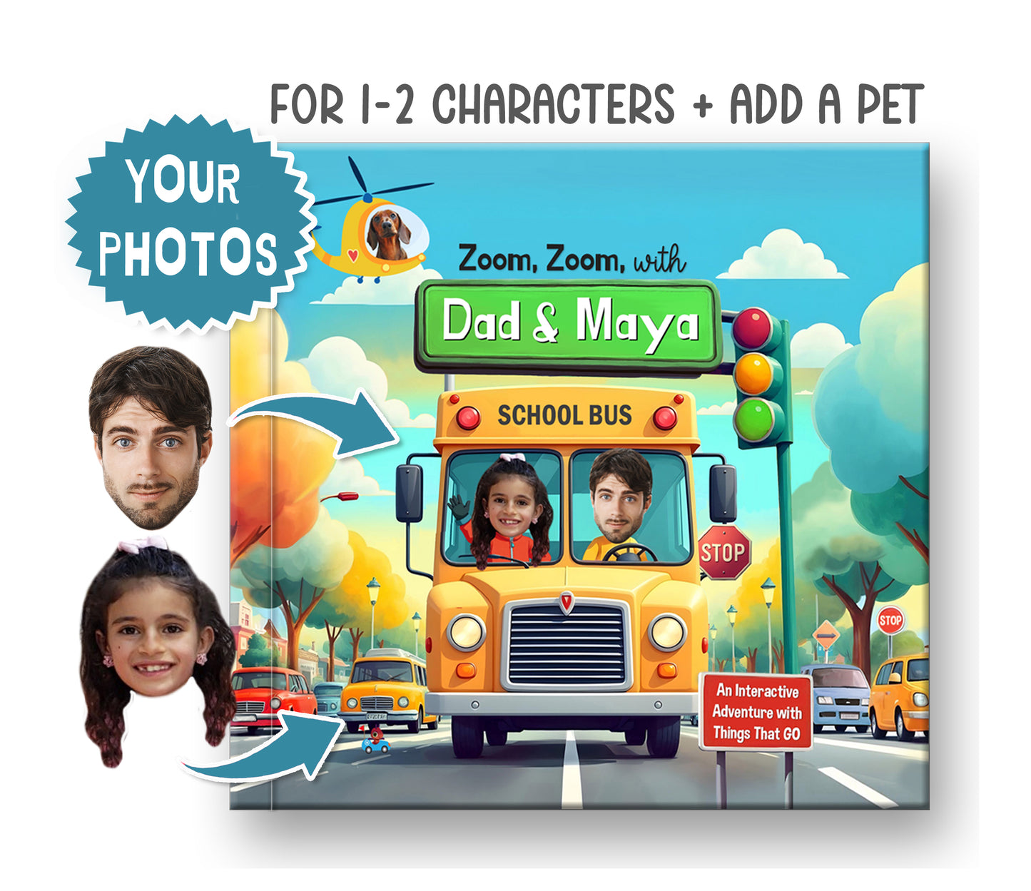 personalized Children's car book with photo and name school bus cover