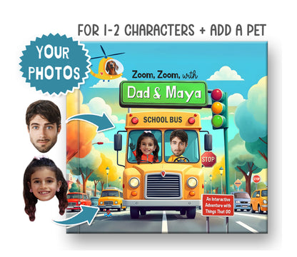 personalized Children's car book with photo and name school bus cover