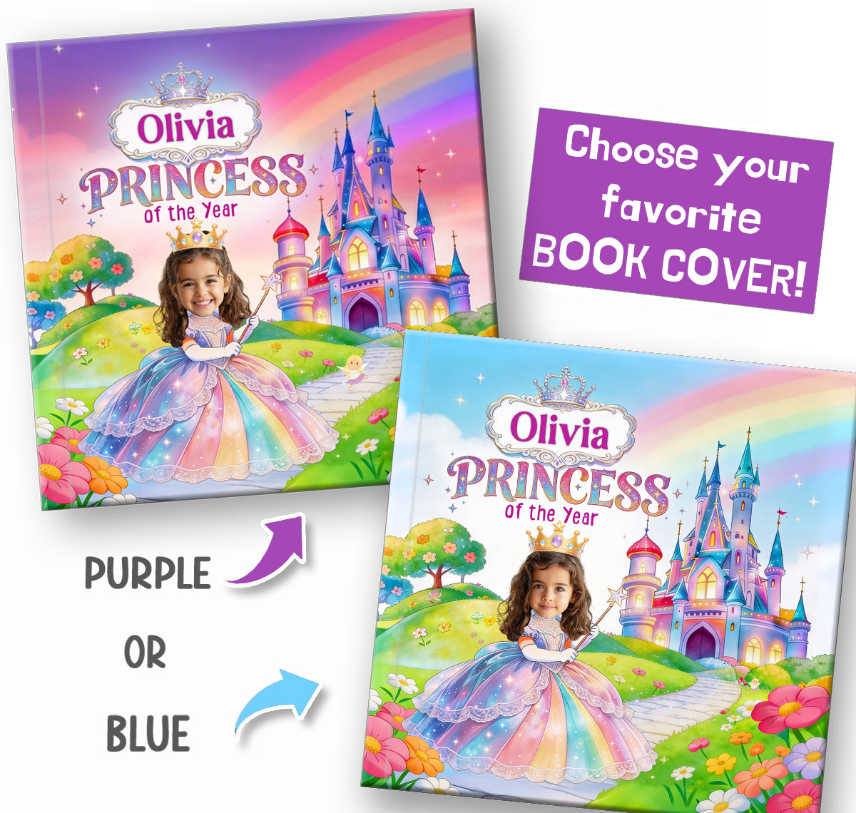 choose your personalized princess book cover, custom with childs photo and name