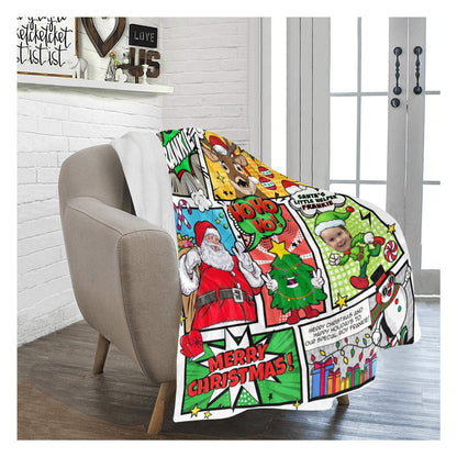 Personalized Christmas Comic Blanket – Custom Name & Photo Blanket for Kids