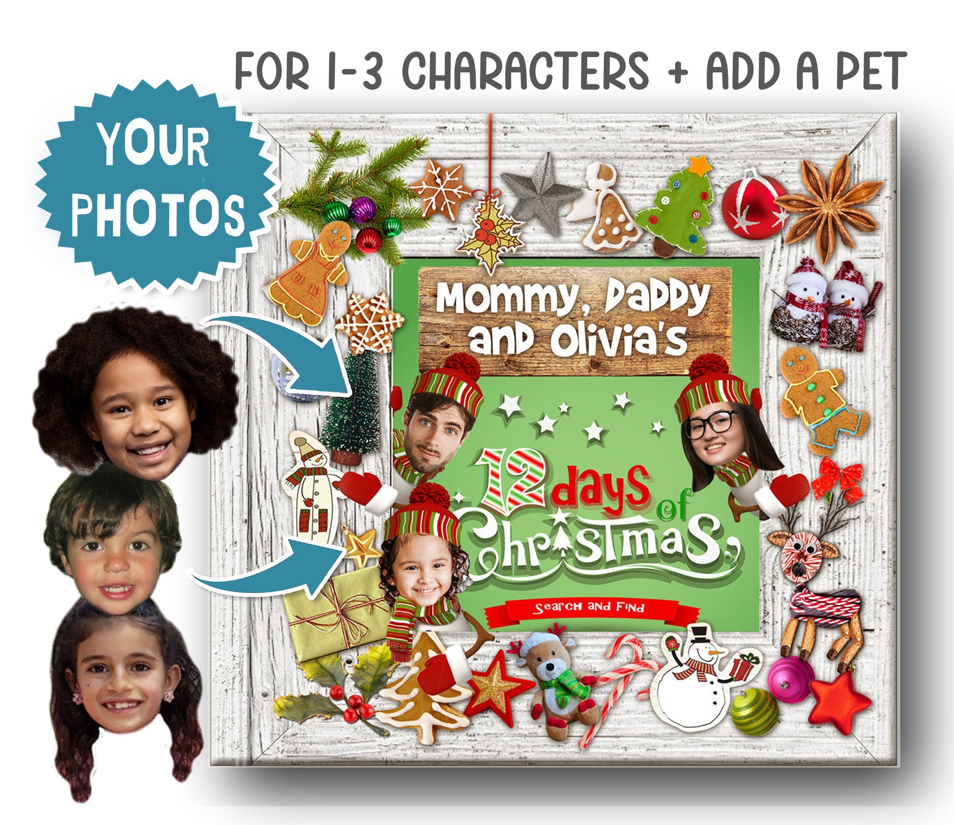 Personalized Christmas Book for siblings or 2 characters - with Photos and Names