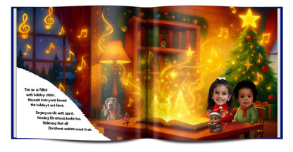 Meaningful personalized Christmas storybook gift for grandchildren featuring their faces, names and a family pet