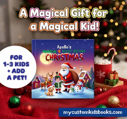 family christmas book with photos and names of multiple kids and pet