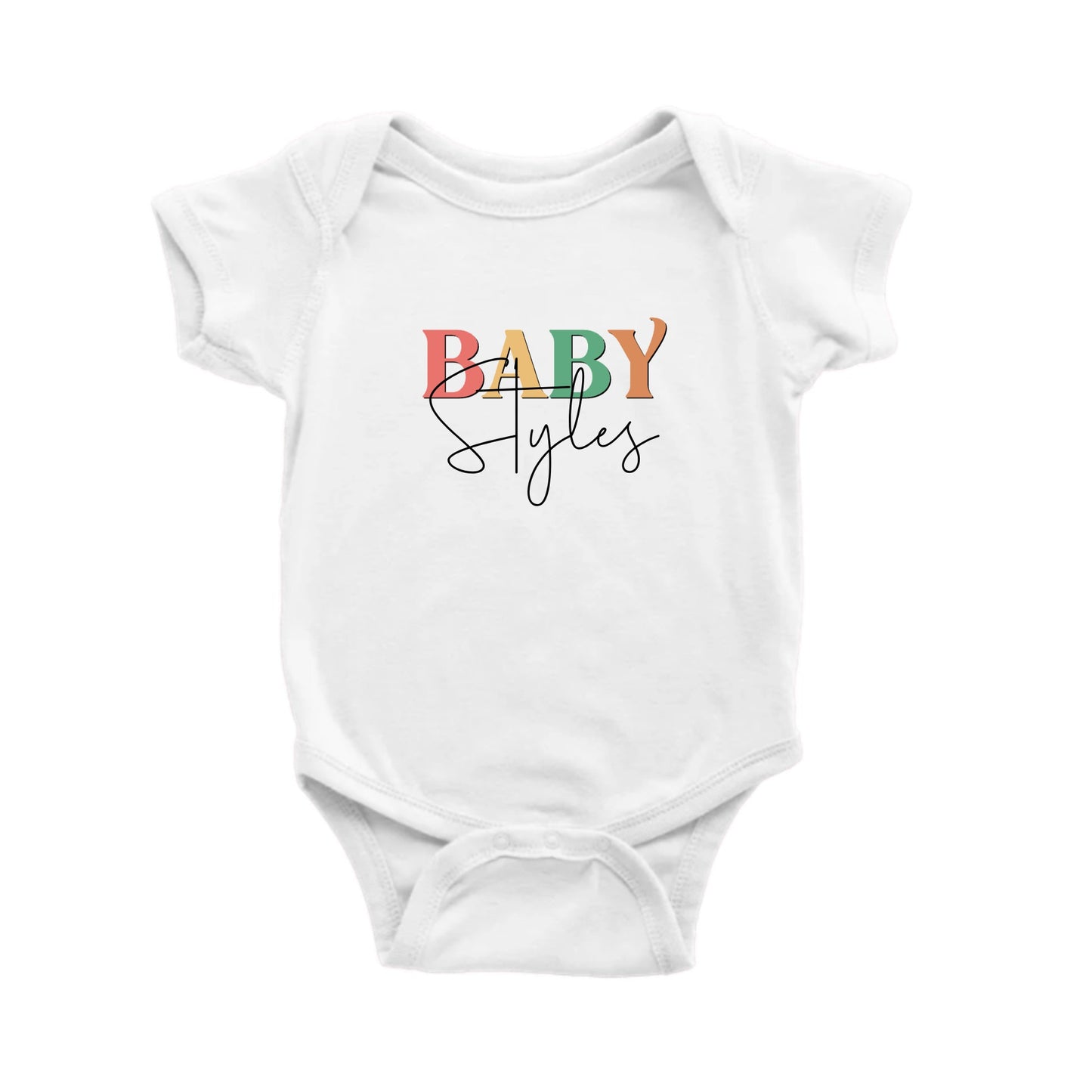 baby onesie with colorful text custom made