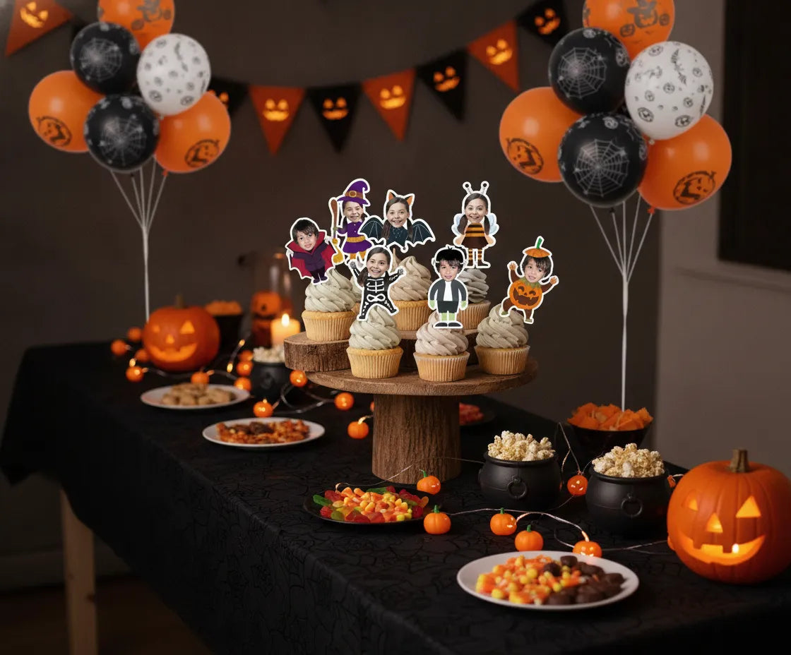 Personalized Halloween cupcake toppers with custom photo, halloween party decorations