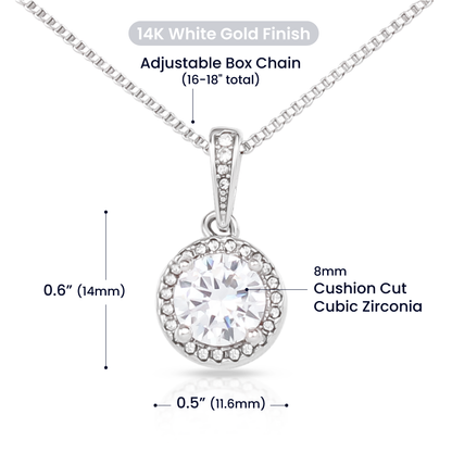 Silver necklace with a cushion cut cubic zirconia pendant gift for her