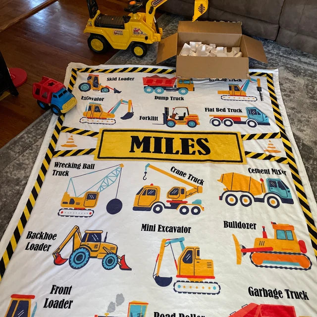 personalized trucks blanket with child name construction blanket for boys