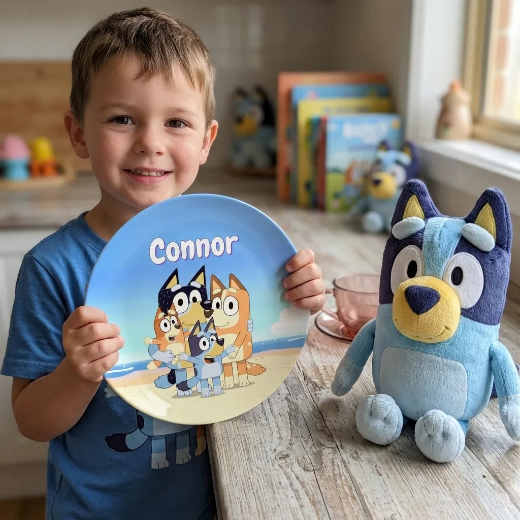 Personalized Bluey Plate for Kids – Custom Name children's plate with Bluey dog