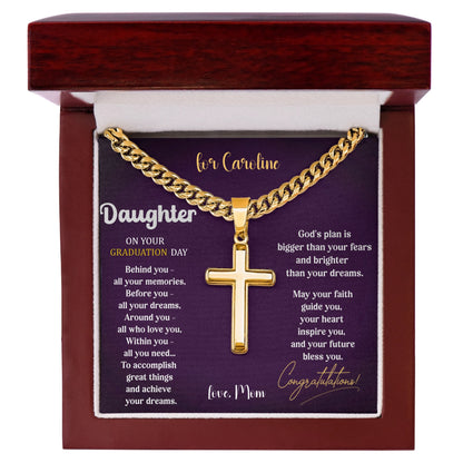 Personalized cross gift for graduation with back engraving - 14K gold plated or stainless steel necklace