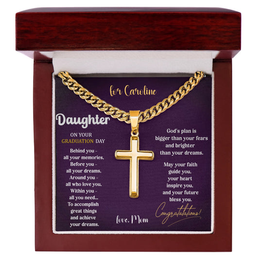 Personalized cross gift for graduation with back engraving - 14K gold plated or stainless steel necklace