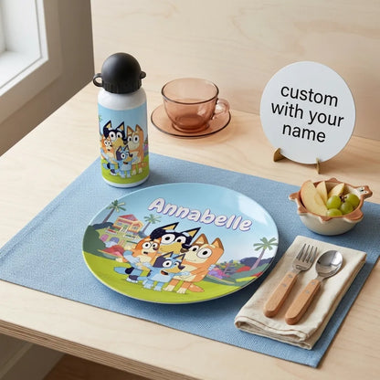 Personalized Bluey Plate for Kids – Custom Name children's plate with Bluey dog