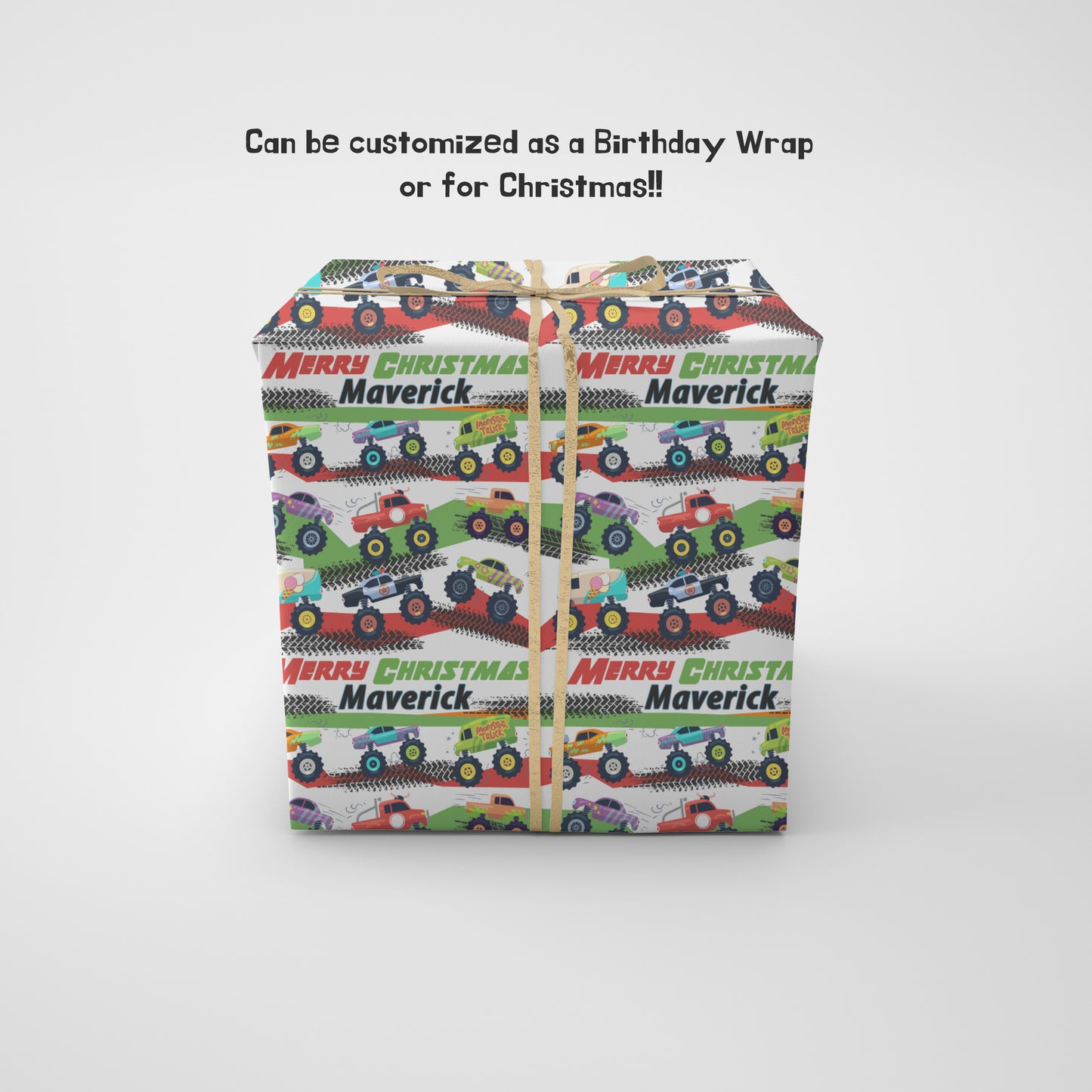 personalized monster truck birthday gift wrap, monster truck wrapping paper, monster truck party gift, custom monster trucks birthday party