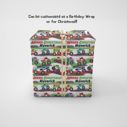 personalized monster truck birthday gift wrap, monster truck wrapping paper, monster truck party gift, custom monster trucks birthday party
