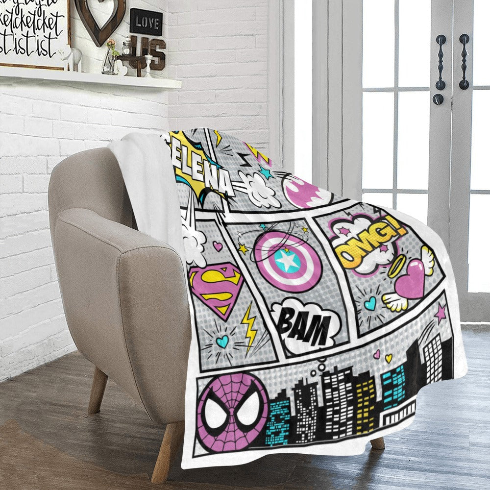 Personalized Comics Blanket - Superhero Comics Name Blanket for Girls