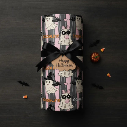Halloween wrapping paper with personalized name for children’s Halloween gifts