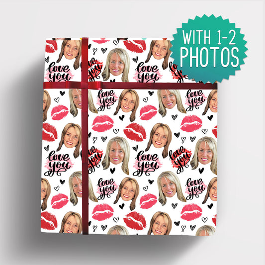 Valentines Wrapping Paper, photo gift wrap i love you gift wrapping paper with photo face