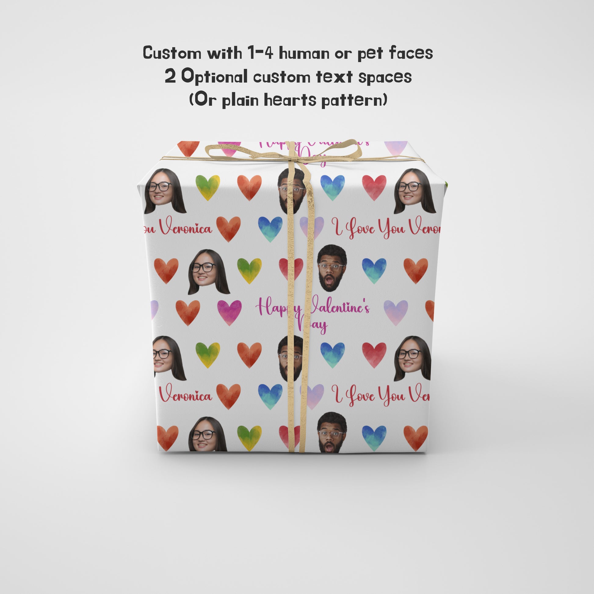 Custom Love Wrapping Paper - Love  Photo Gift wrap 1-4 faces and Custom Text Options