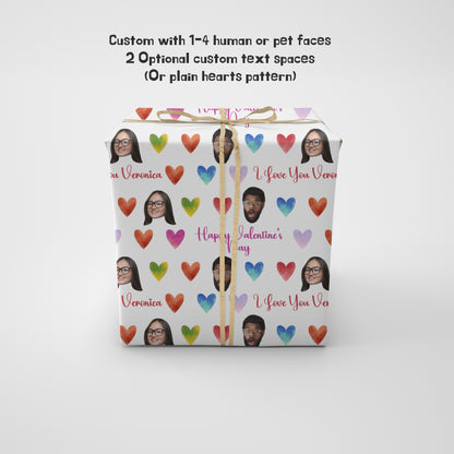 Custom Love Wrapping Paper - Love  Photo Gift wrap 1-4 faces and Custom Text Options