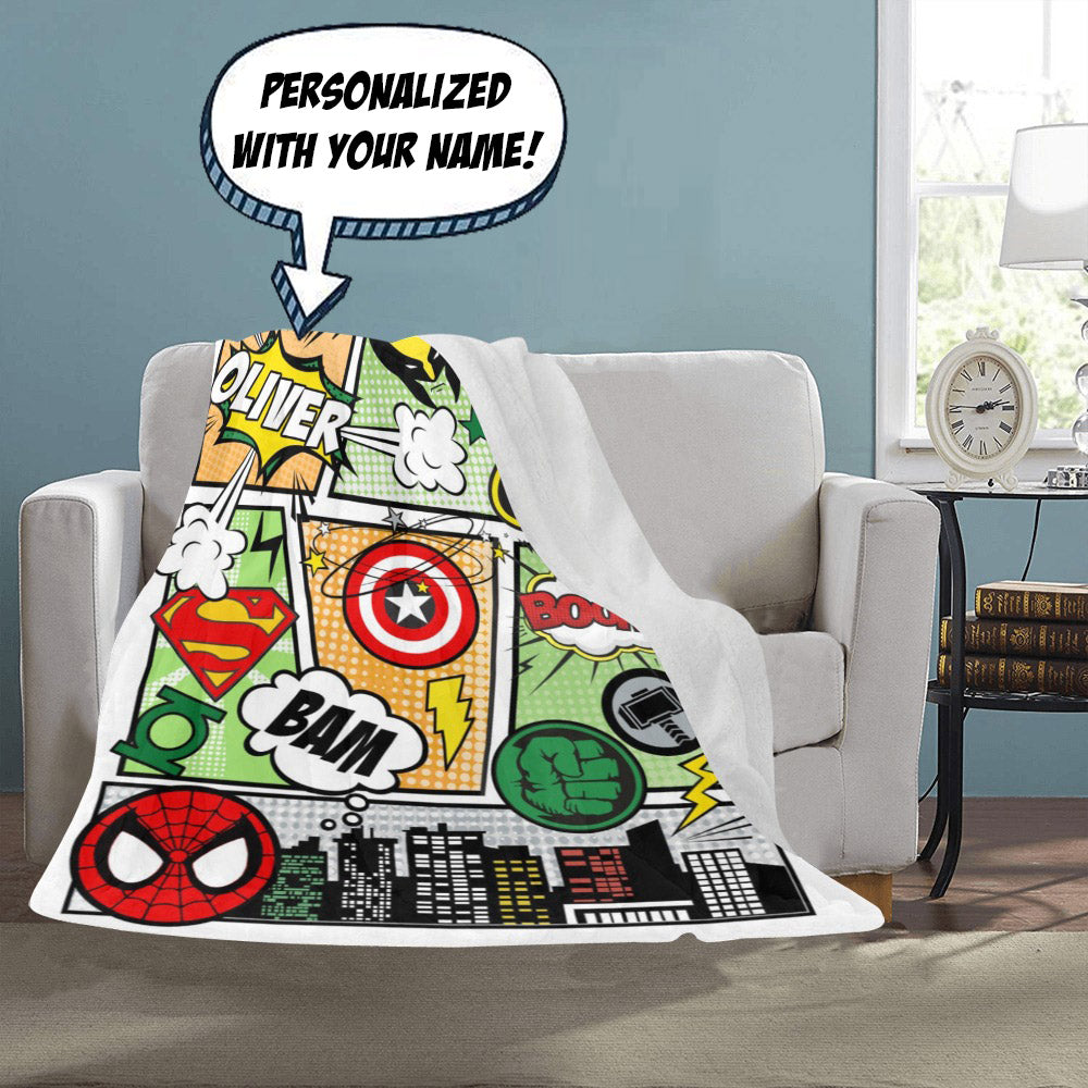 Personalized Superhero Blanket - Custom Comics Name Blanket for Kids, personalized batman spiderman blanket, custom blanket for boys, custom name blanket