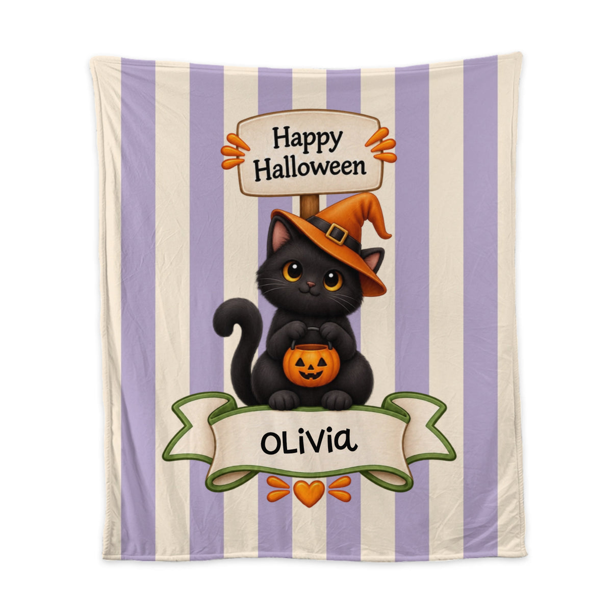 custom kids blanket Halloween design with a black cat 
