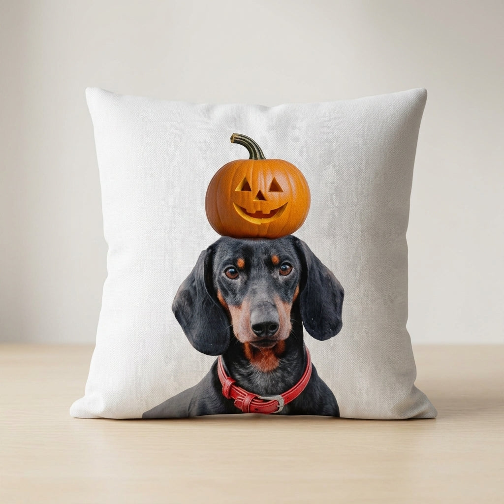 Personalized pet pillow displayed as minimalist Halloween home decor