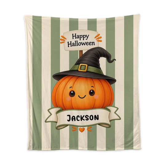 personalized Halloween themed pumpkin blanket for children