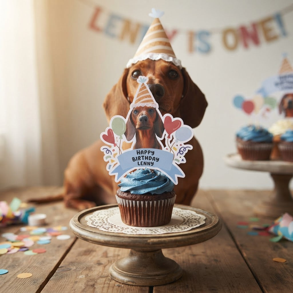 birthday party ideas for pet, pet birthday cupcake toppers printable with your pets photo