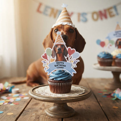 birthday party ideas for pet, pet birthday cupcake toppers printable with your pets photo