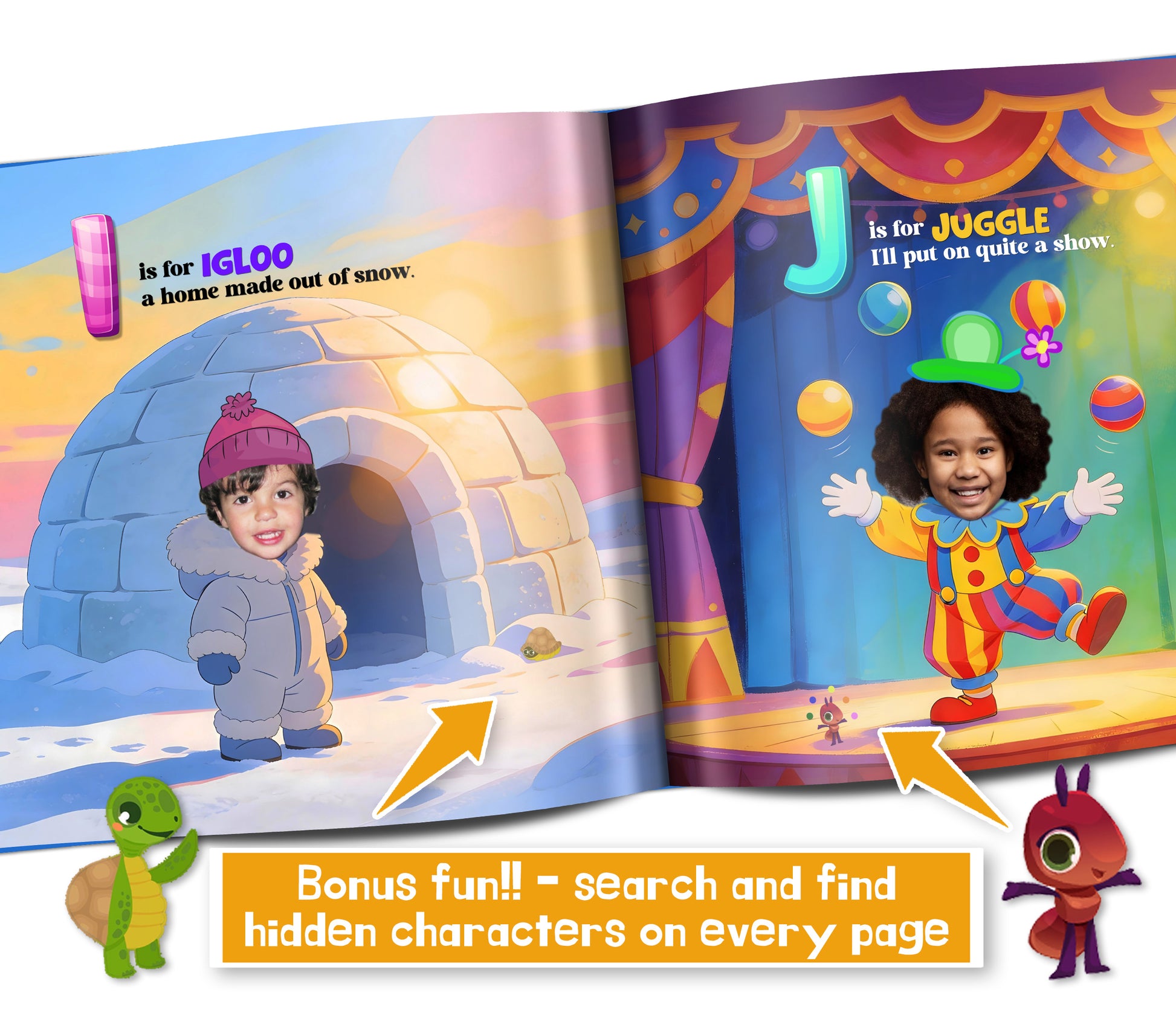 search and find book for kids with abcs and their photo and name