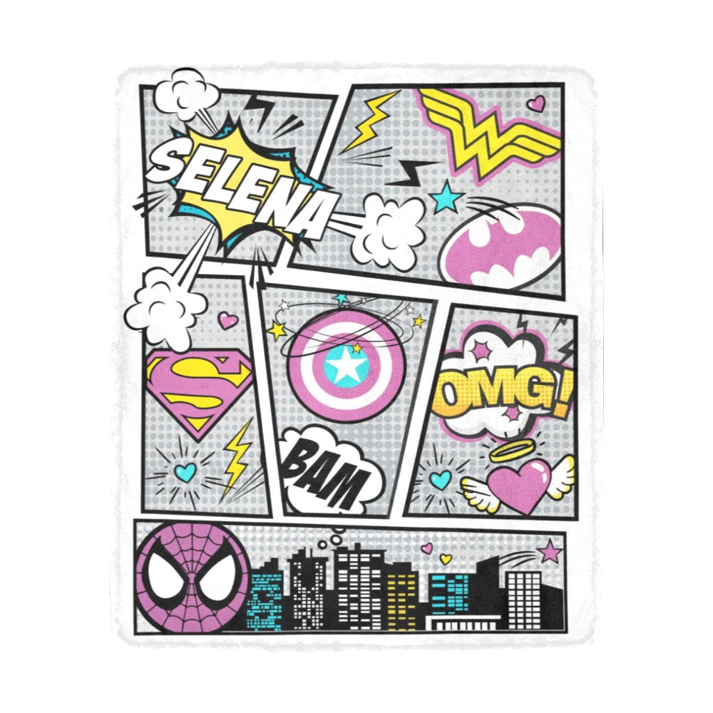 Personalized Comics Blanket - Superhero Comics Name Blanket for Girls