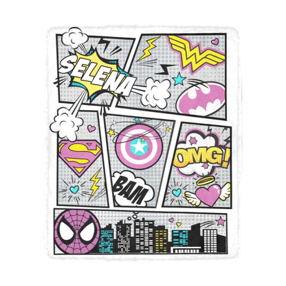 Personalized Comics Blanket - Superhero Comics Name Blanket for Girls