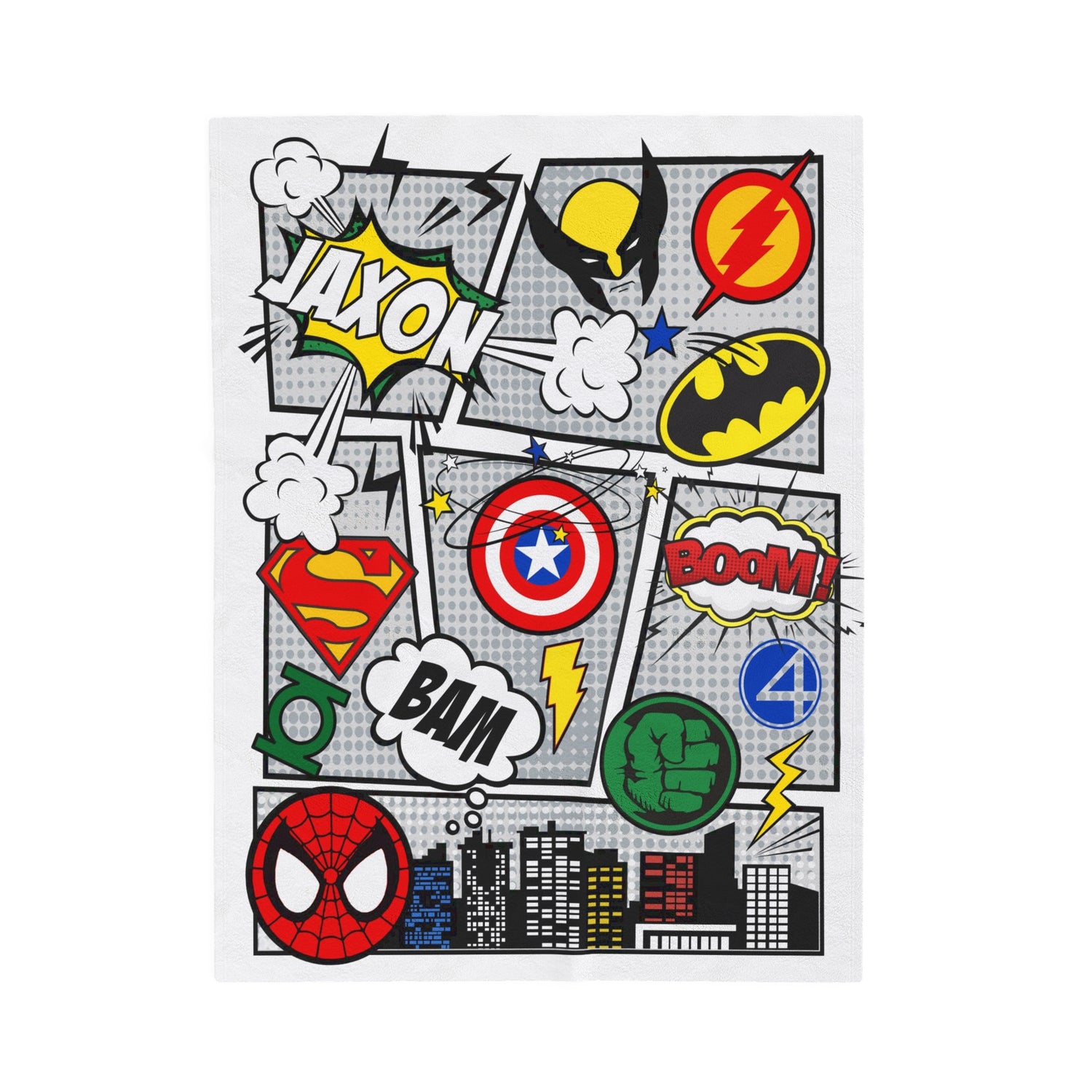 Personalized Superhero Blanket - Custom Comics Name Blanket for Kids, personalized batman spiderman blanket, custom blanket for boys, grey batman blanket