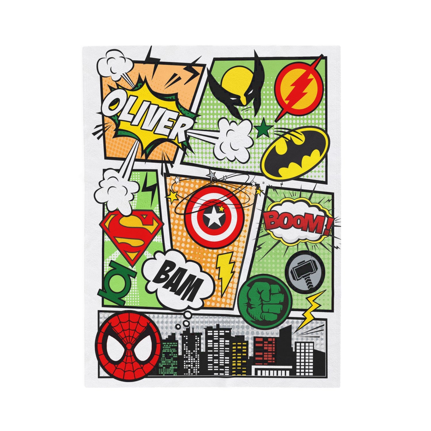 Personalized Superhero Blanket - Custom Comics Name Blanket for Kids, personalized batman spiderman blanket, custom blanket for boys, green blanket
