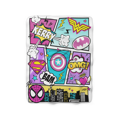 Personalized Comics Blanket - Superhero Comics Name Blanket for Girls