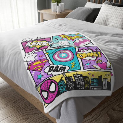 Personalized Comics Blanket - Superhero Comics Name Blanket for Girls