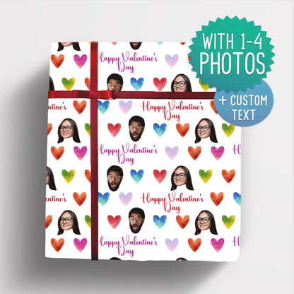 Custom Hearts Wrapping Paper - Love Gift wrap 1-4 Photos and Custom Text Options